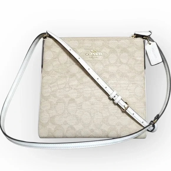NWT Coach Signature Jacquard File Crossbody Bag Light Khaki Chalk w Dust Bag - Picture 4 of 7